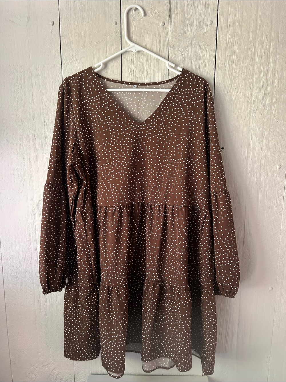 Cottagecore Brown & White Polka Dot V-Neck Tiered Dress